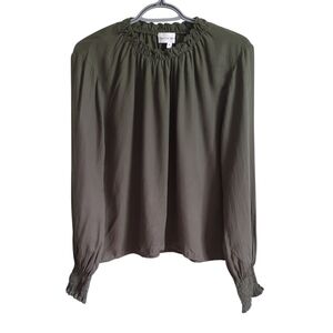 Bella Dahl Elastic Shirred Blouse Olive Green Size Medium Tencel‎